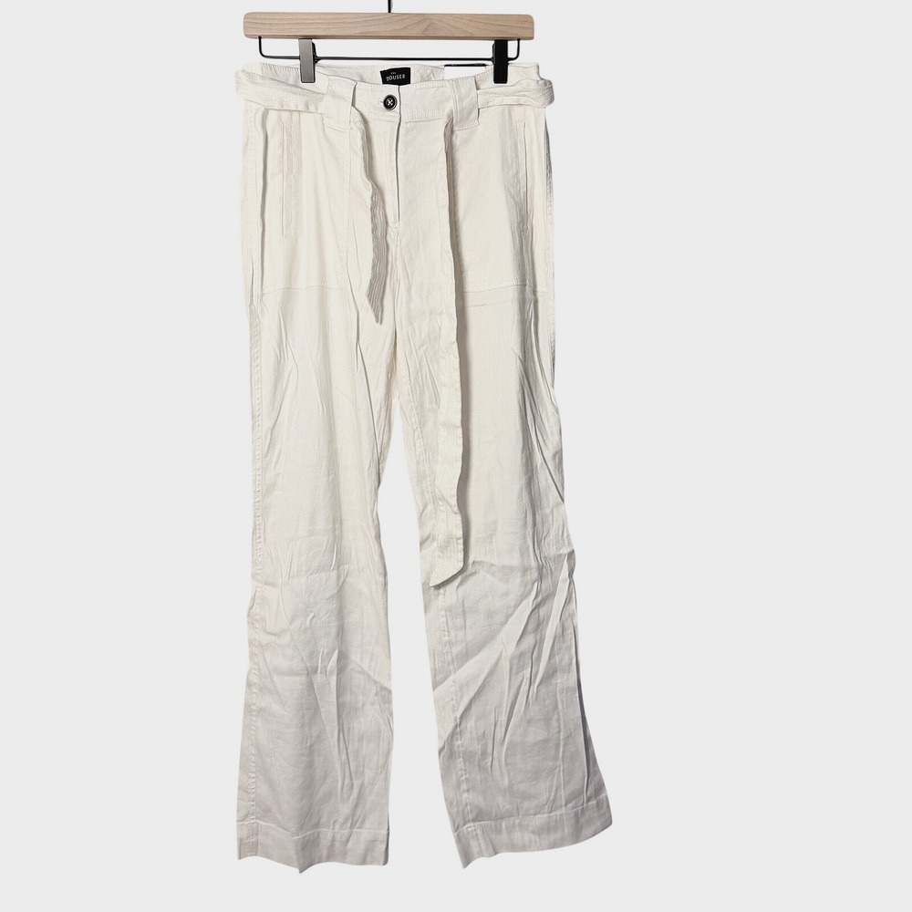 NWT Women's White House Black Market Linen Blend Cream Trousers Pants SZ 6 Belt